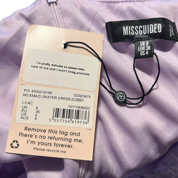 MISSGUIDED Mini Dress Women's 4 Purple Lilac Puff Sleeve "Skater Dress" Feminine - Picture 7 of 10